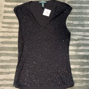 Lauren Ralph Lauren Black Beaded V-Neck Sleeveless Camisole